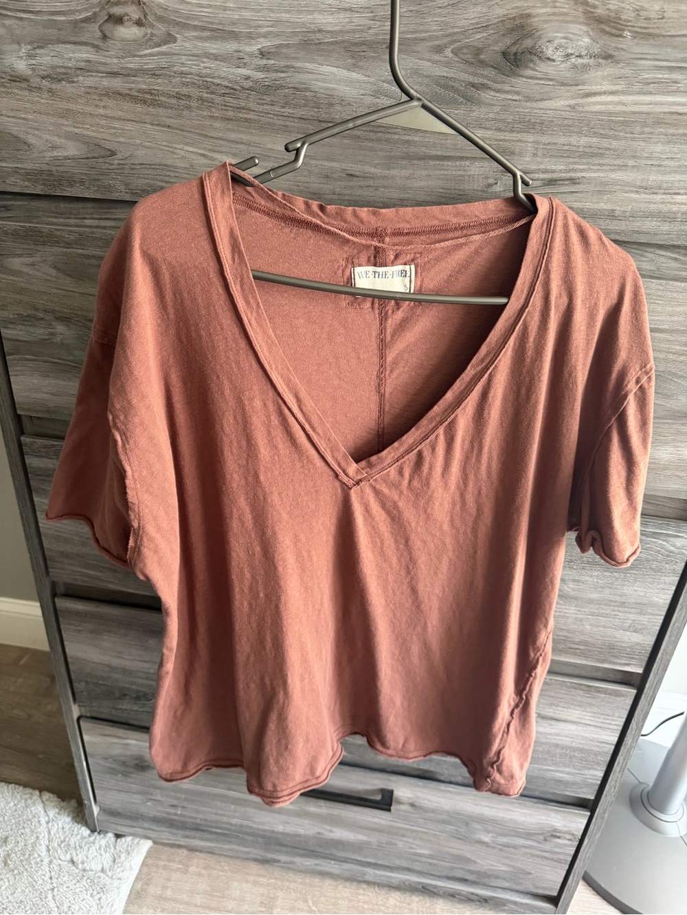 Free People Oversized Nina Tee Deep V-Neck Relaxed Tee in Brown